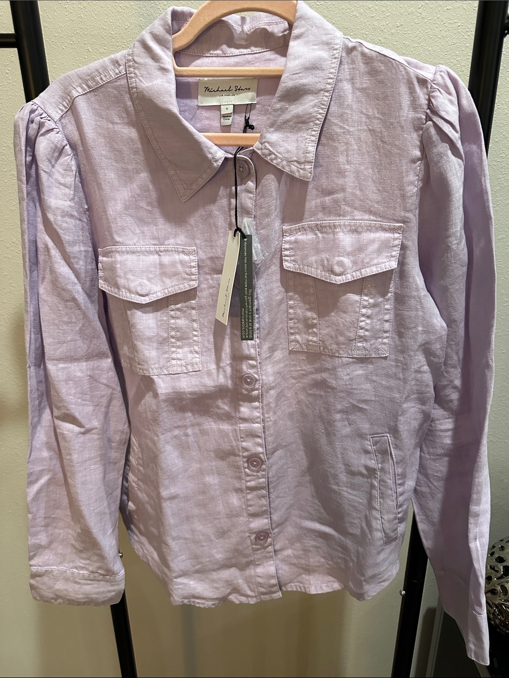 Michael Stars Linen Light Lavender Button-Front Shirt/Jacket